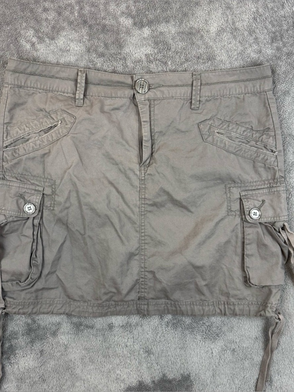 prAna Skirt Womens 12‎ Gray Cargo Utility Organic Cotton Zip Pockets Tie Hem